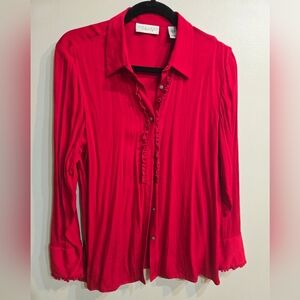 Valerie Stevens Vibrant Red Button Down Shirt 97% Silk Sz Medium